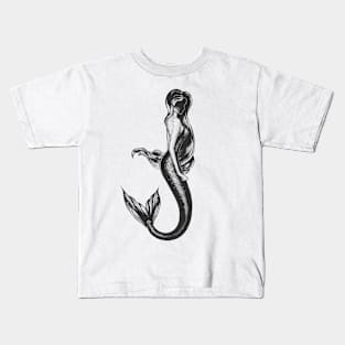 Mermaid hand drawn monochrome print T-Shirt Kids T-Shirt